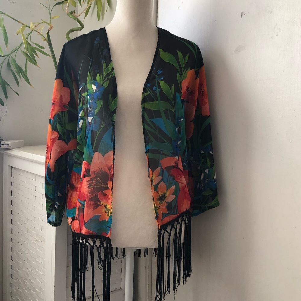5/25 Floral swim coverup/see through kimono
